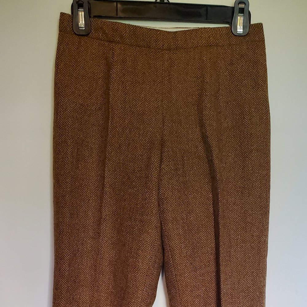 Brown/caramel herringbone wool trousers